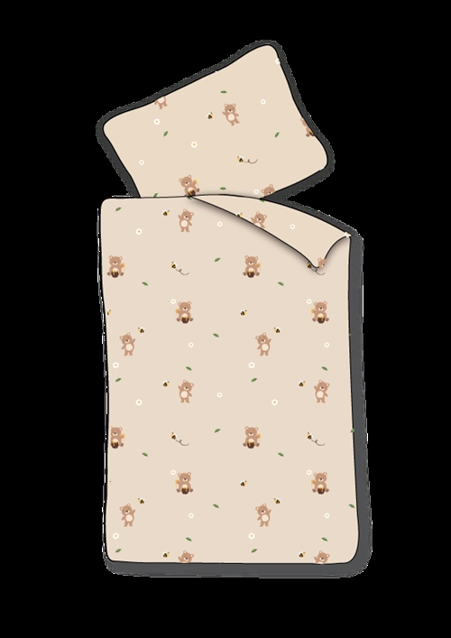 Junior Bettwäsche 100x140 cm - Beige Bettwäsche-Set mit kleinen Teddybären - 100% weiche Baumwollbettwäsche