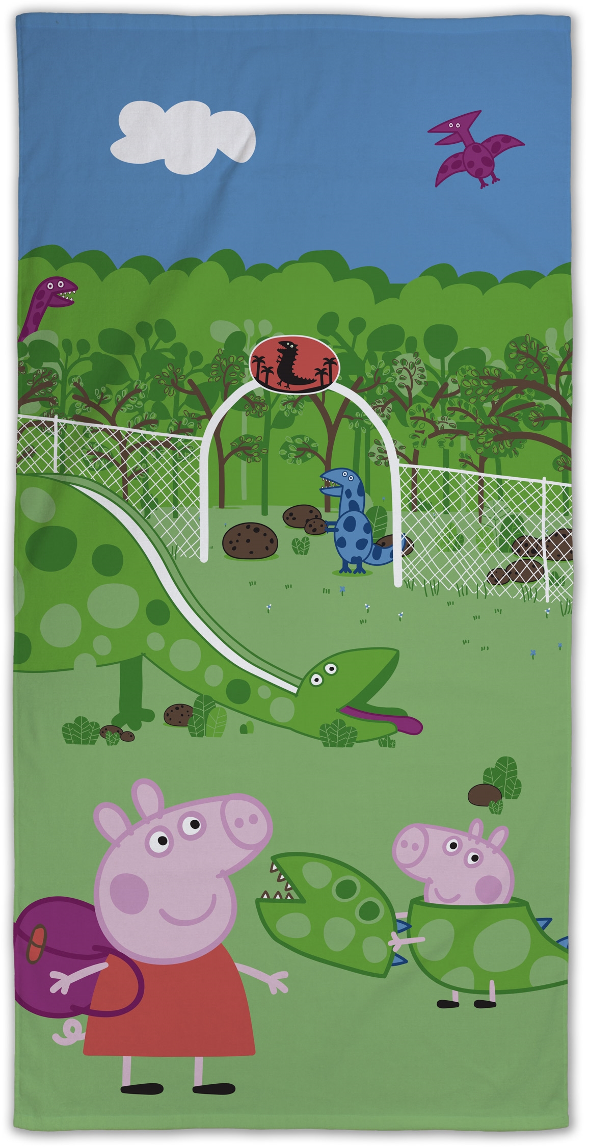 Peppa Wutz Handtuch - 70x140 cm - 100% Baumwolle - Weiches Badehandtuch mit Peppa Wutz, Schorsch Wutz und Dinosaurier