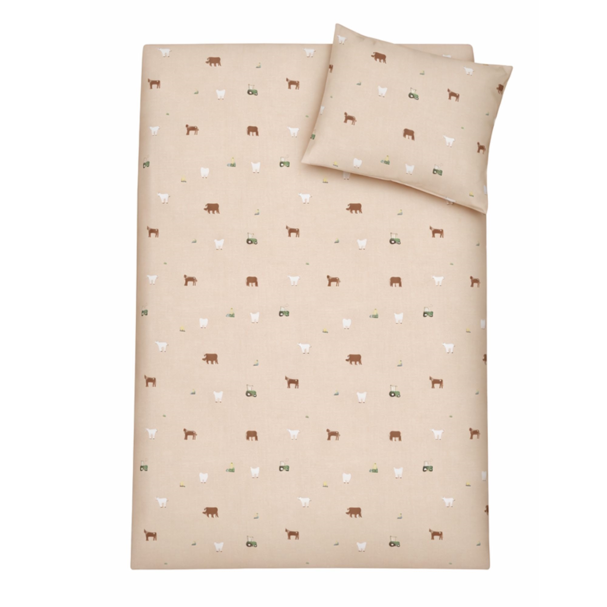 Bettwäsche mit Bauernhof-Motiv - 100% Baumwolle - Junior-Bettwäsche 100x140 cm - Beige mit Bauernhofmotiven