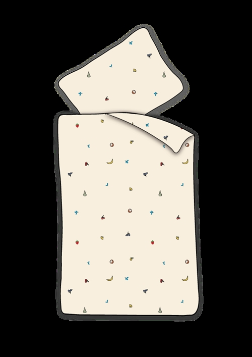 Junior Bettwäsche 100x140 cm - Rohweißes Set mit kleinen Früchten - 100% weiche Baumwollbettwäsche